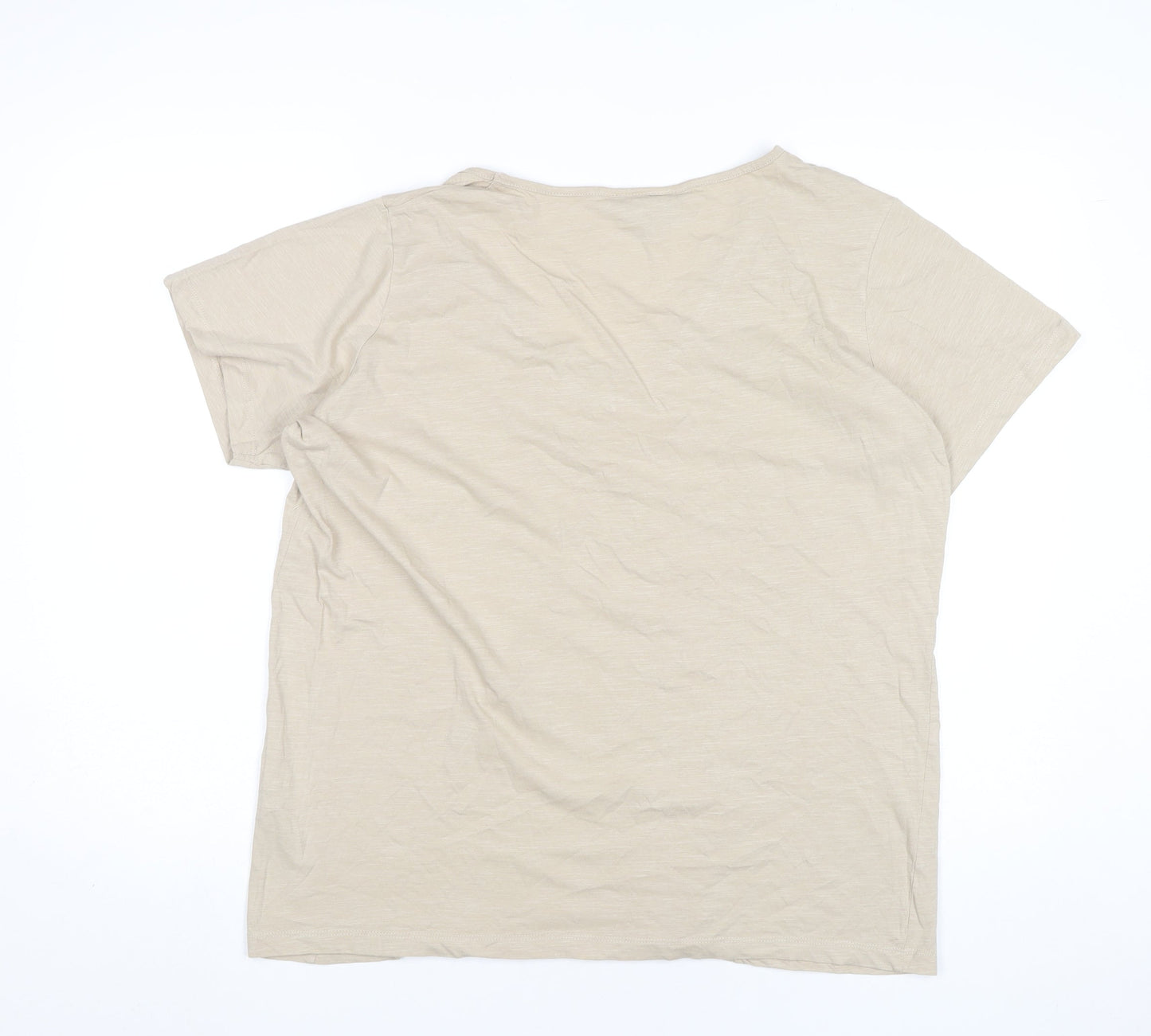 Long Tall Sally Women’s Beige V-Neck Cotton T-Shirt UK 16 Tall