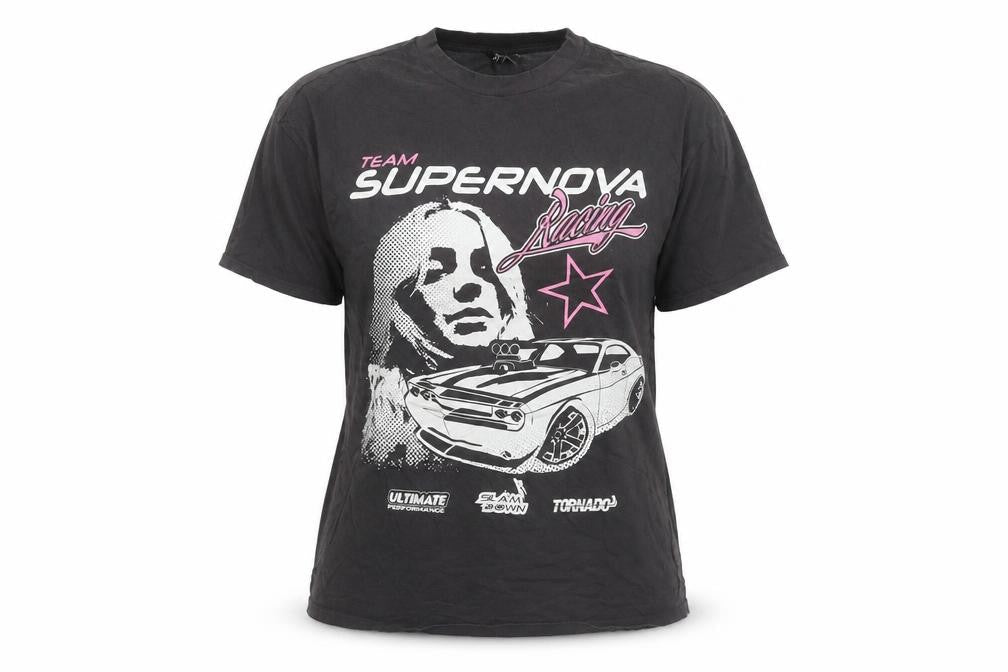 H&M Divided Womens Black Racing Graphic Cotton T-Shirt Size 2XS