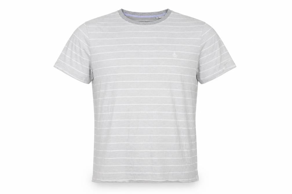 Penguin Mens XL Grey Striped Cotton Crew Neck T-Shirt