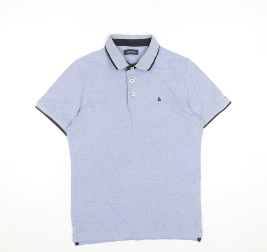 Jack & Jones Men's Blue Polo Shirt Size M Cotton Short Sleeve
