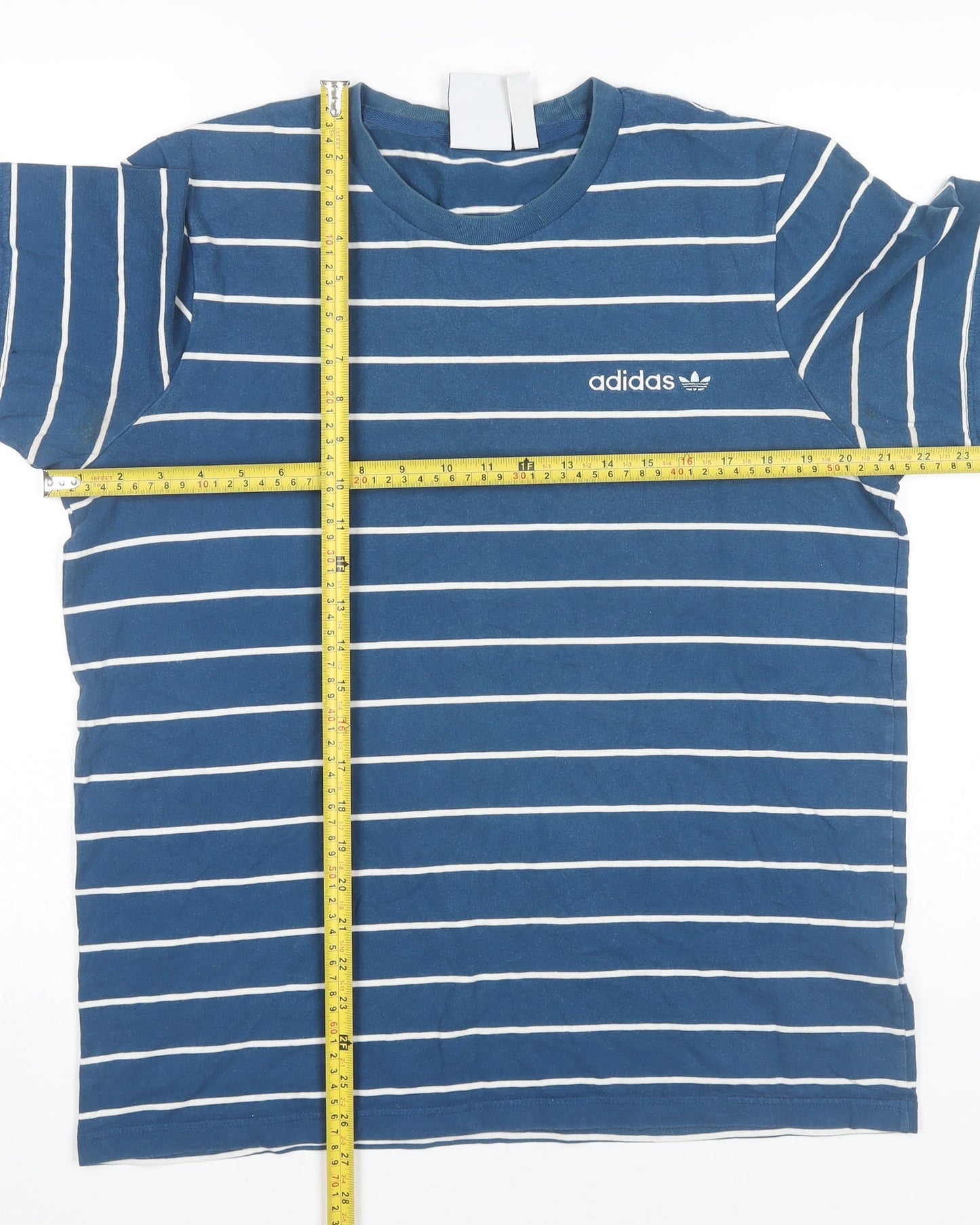 Adidas Mens Blue Striped Cotton T-Shirt Size M Short Sleeve Crew Neck