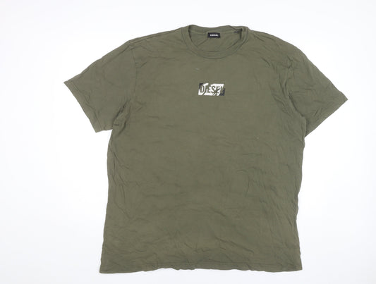 Diesel Mens Green 2XL Graphic Logo Cotton Crew Neck T-Shirt