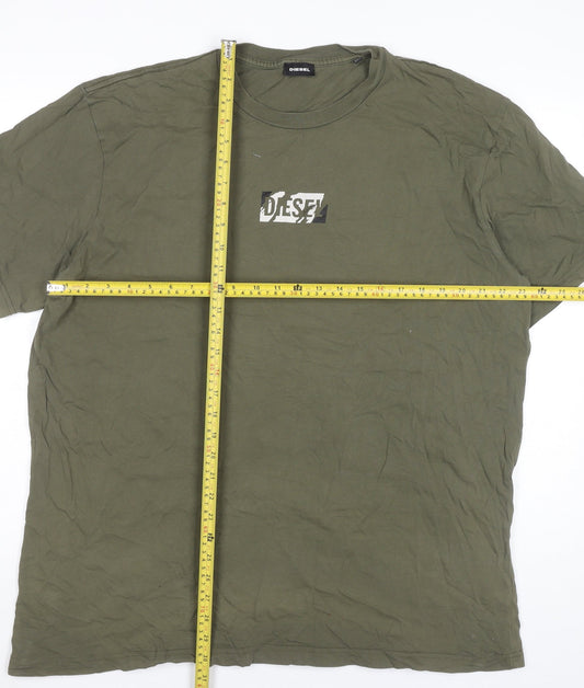 Diesel Mens Green 2XL Graphic Logo Cotton Crew Neck T-Shirt