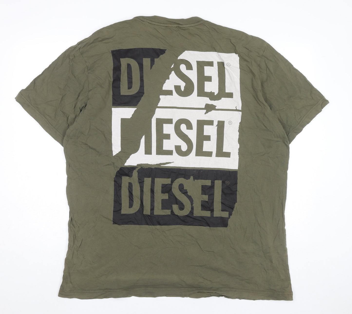 Diesel Mens Green 2XL Graphic Logo Cotton Crew Neck T-Shirt