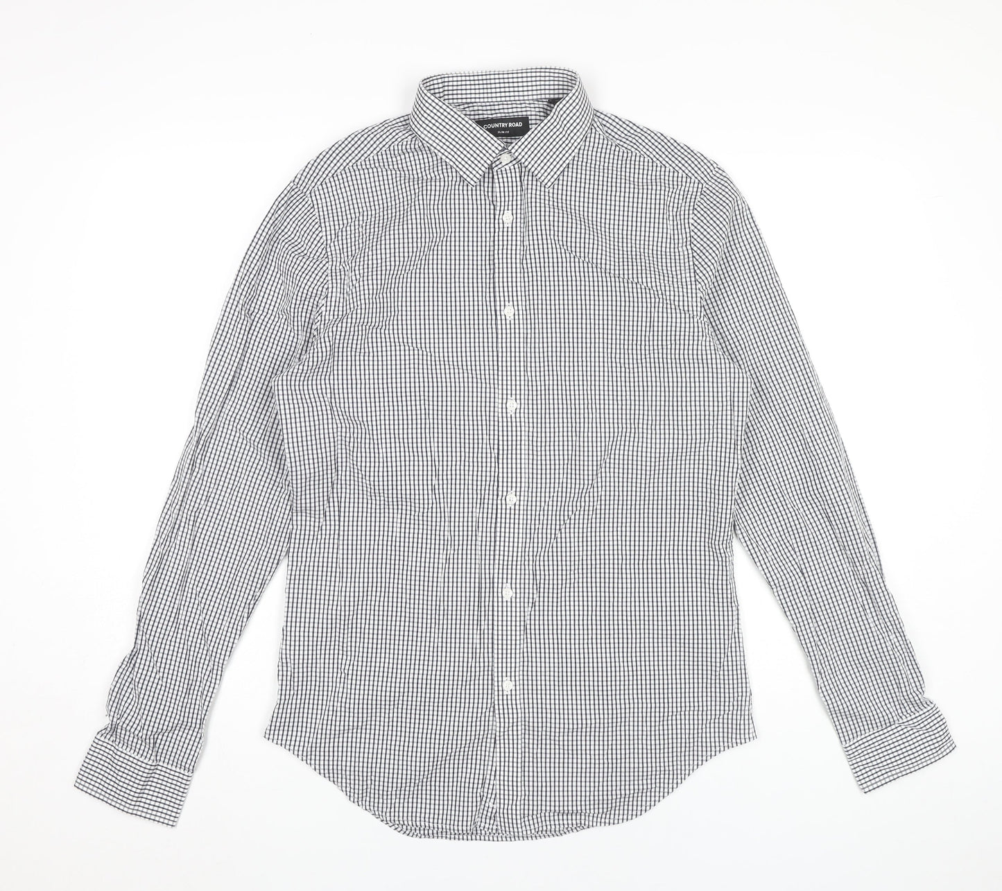 Country Road Men's Black Check Slim Fit Cotton Dress Shirt M