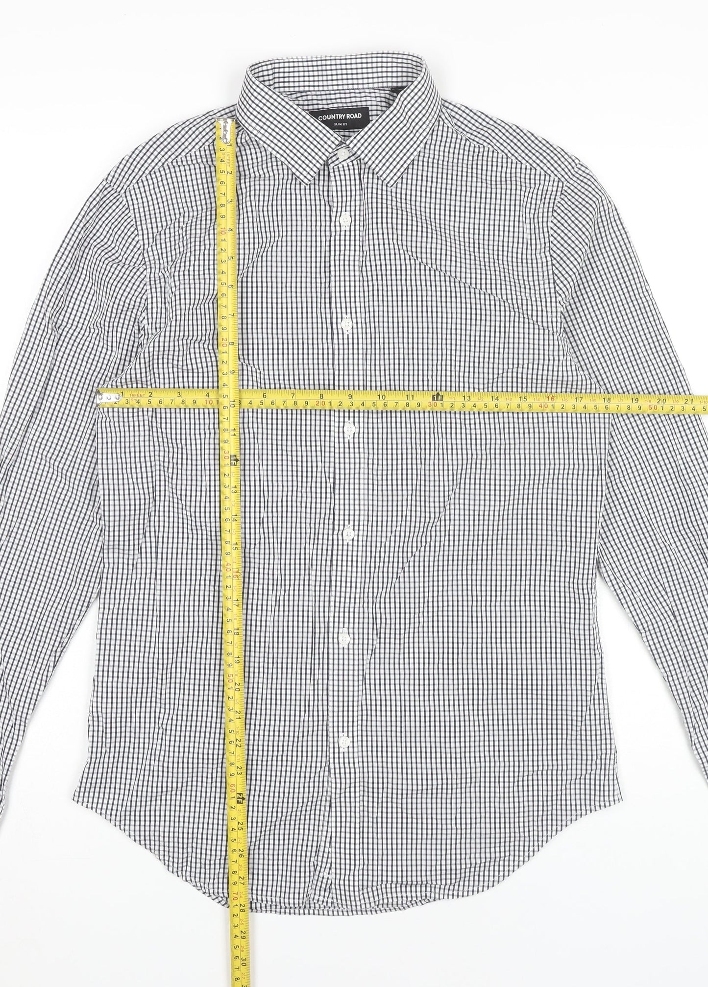 Country Road Men's Black Check Slim Fit Cotton Dress Shirt M