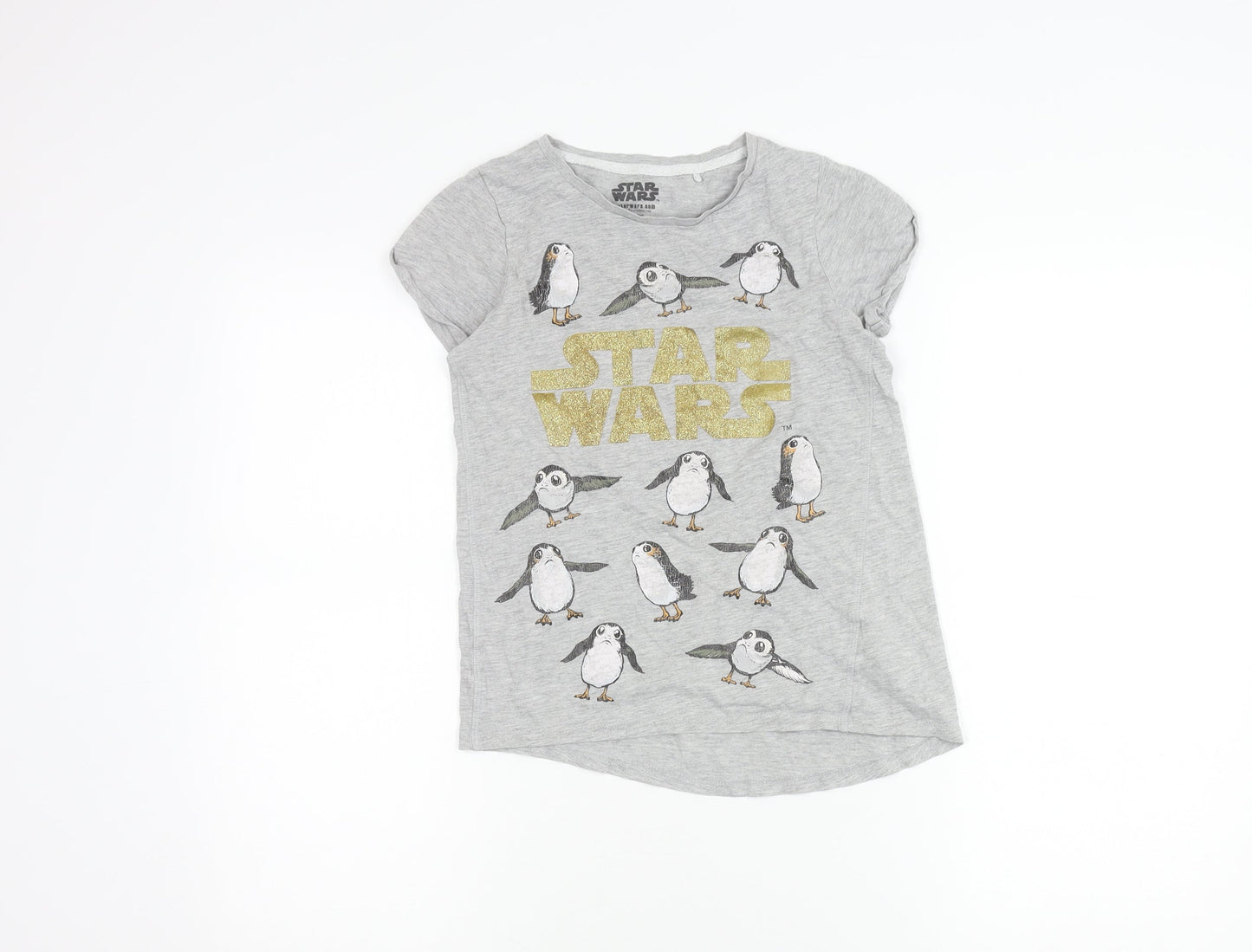 Next Girls Grey Star Wars Porg Glitter Logo T-Shirt 9 Years Short Sleeve