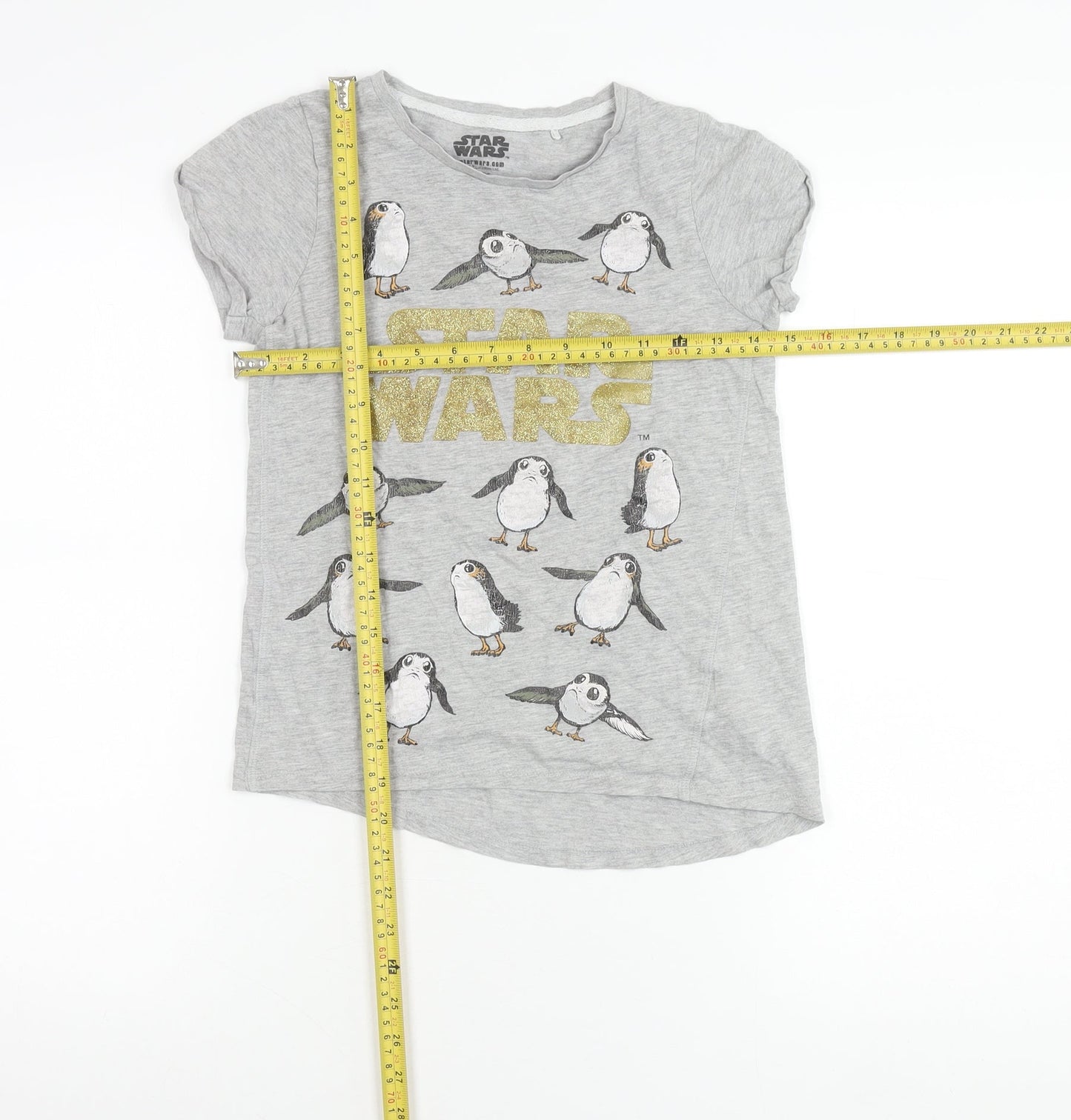 Next Girls Grey Star Wars Porg Glitter Logo T-Shirt 9 Years Short Sleeve