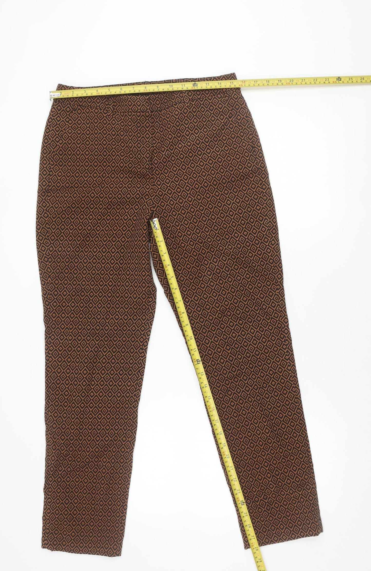 Marks and Spencer Womens Brown Black Slim Trousers Geometric Print