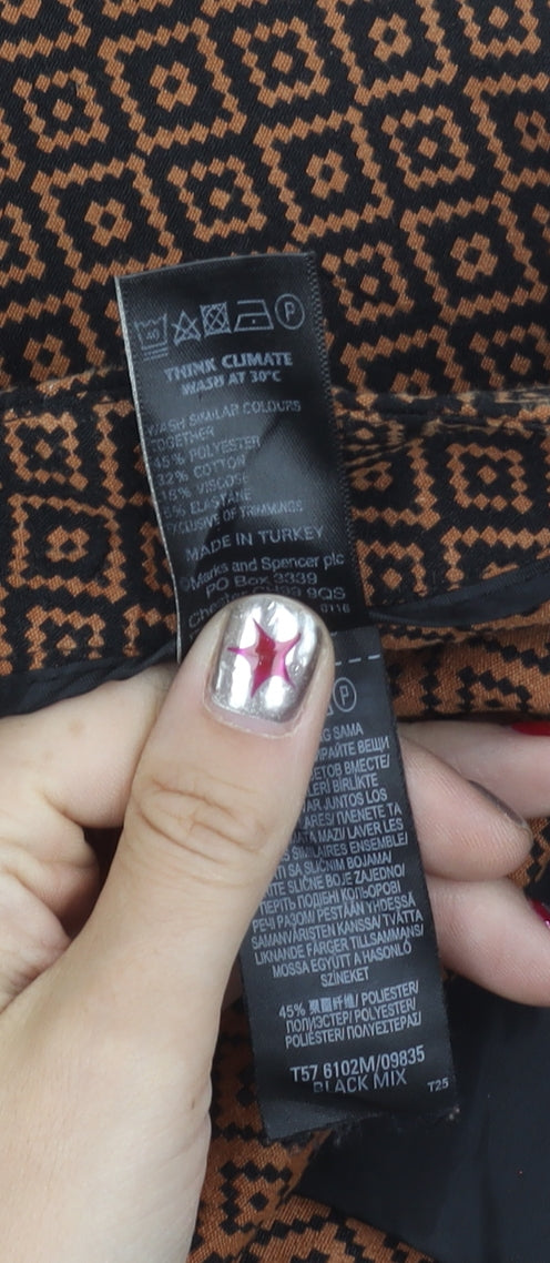 Marks and Spencer Womens Brown Black Slim Trousers Geometric Print