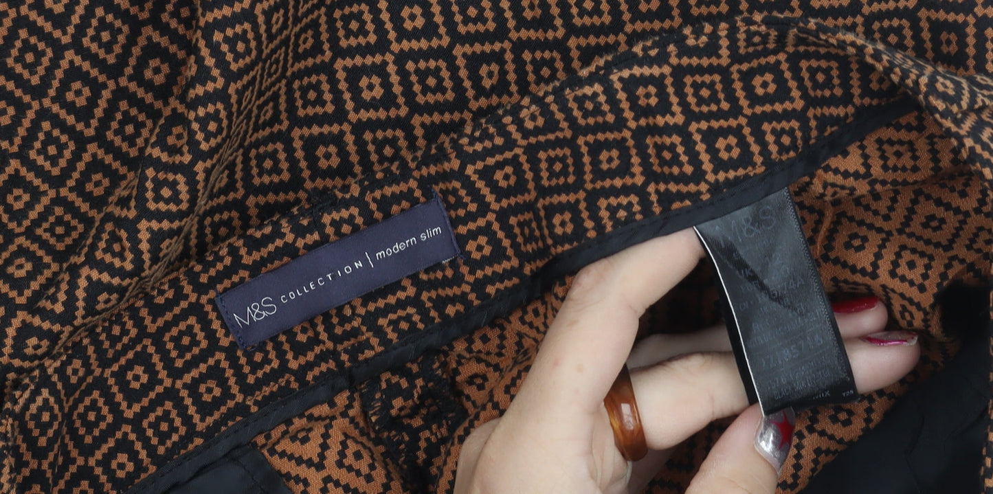 Marks and Spencer Womens Brown Black Slim Trousers Geometric Print