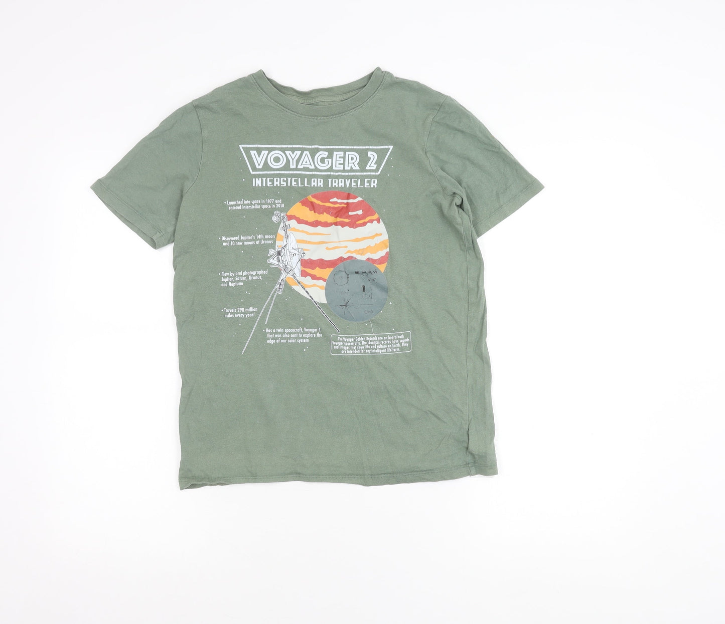 Lands' End Boys Green Voyager 2 Space Graphic T-Shirt Size 14-16 Years