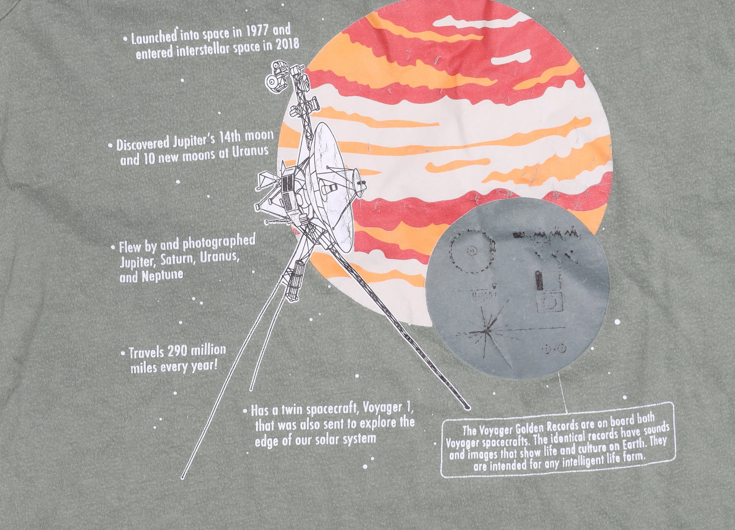 Lands' End Boys Green Voyager 2 Space Graphic T-Shirt Size 14-16 Years