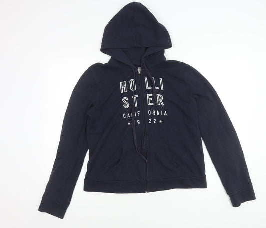 Hollister Women Blue M Hoodie Jacket Full Zip Casual Cotton Blend