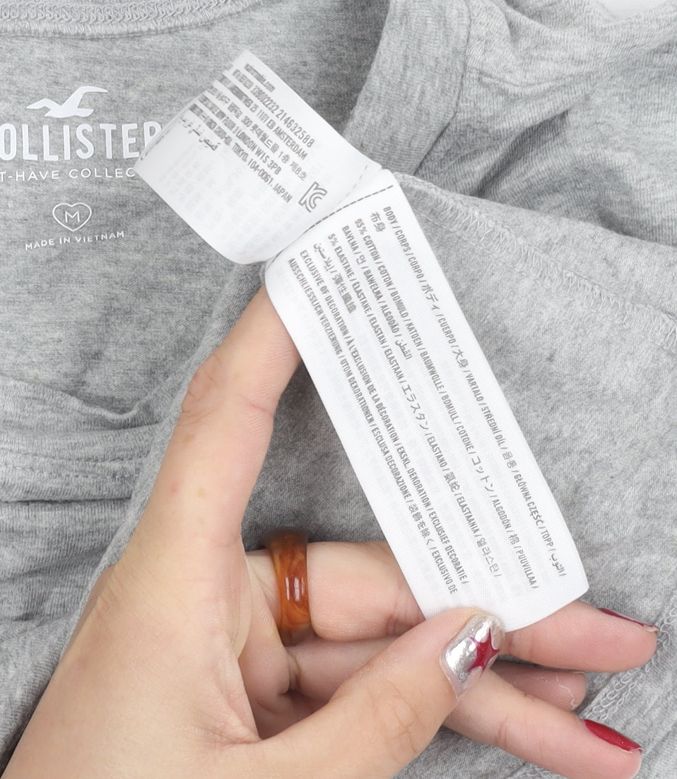Hollister Women Grey M Basic Short Sleeve Crew Neck T-Shirt