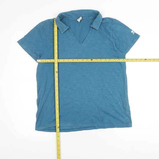 Mousqueton Womens Blue Cotton Collared V-Neck T-Shirt Size 14