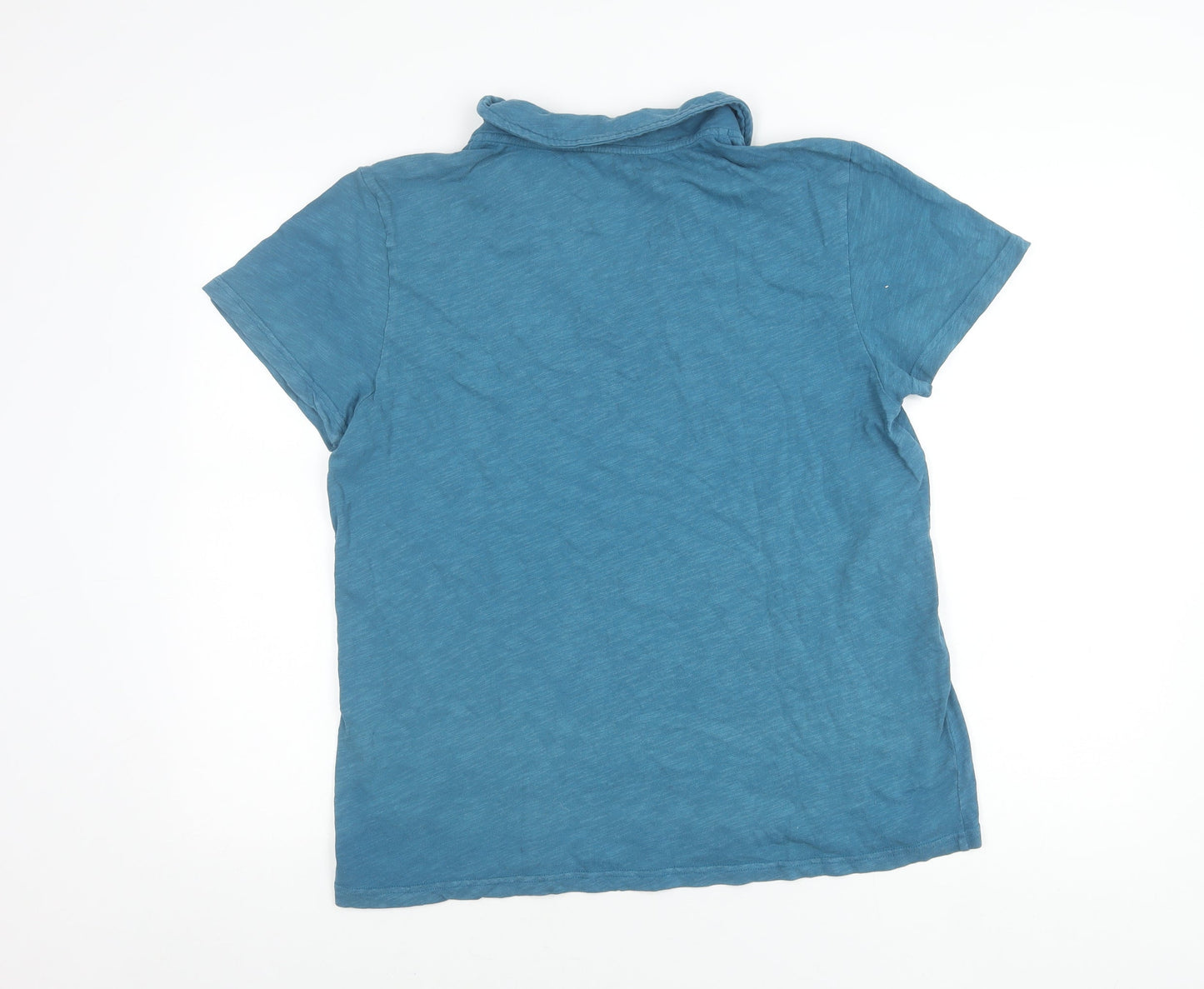 Mousqueton Womens Blue Cotton Collared V-Neck T-Shirt Size 14
