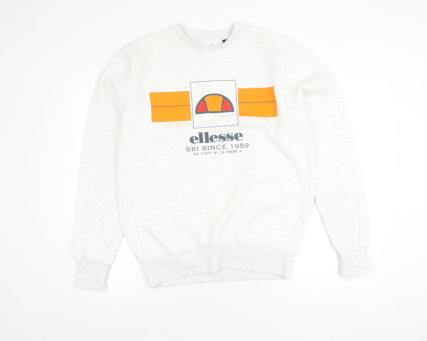 Ellesse Mens White Sweatshirt L Crew Neck Graphic Logo Pullover