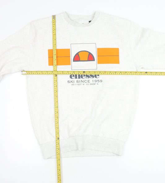 Ellesse Mens White Sweatshirt L Crew Neck Graphic Logo Pullover