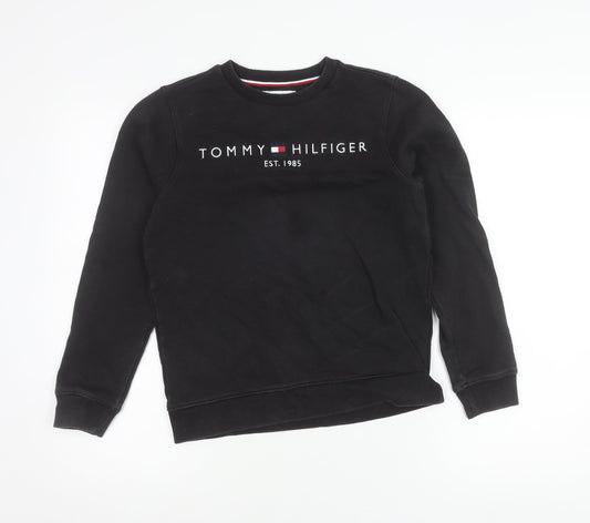 Tommy Hilfiger Boys Black Sweatshirt 12 Years Logo Crew Neck Pullover