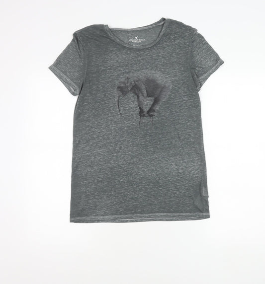 American Eagle Womens Grey Elephant Graphic T-Shirt Size S
