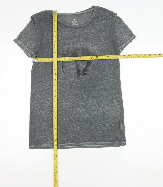 American Eagle Womens Grey Elephant Graphic T-Shirt Size S