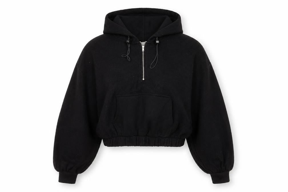 Topshop Women’s Black Hoodie Medium Pullover 1/2 Zip Long Sleeve