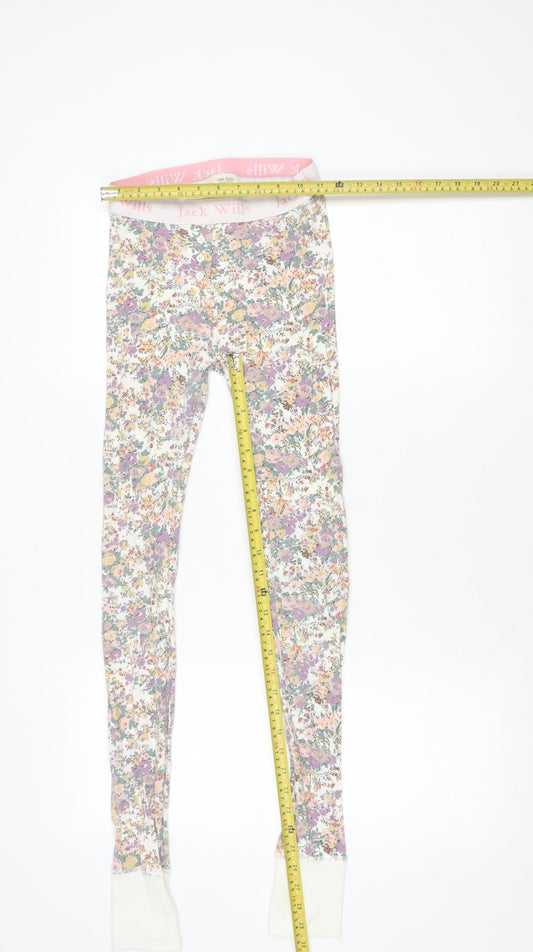Jack Wills Womens Multicoloured Floral Leggings UK 2XS Cotton Stretch