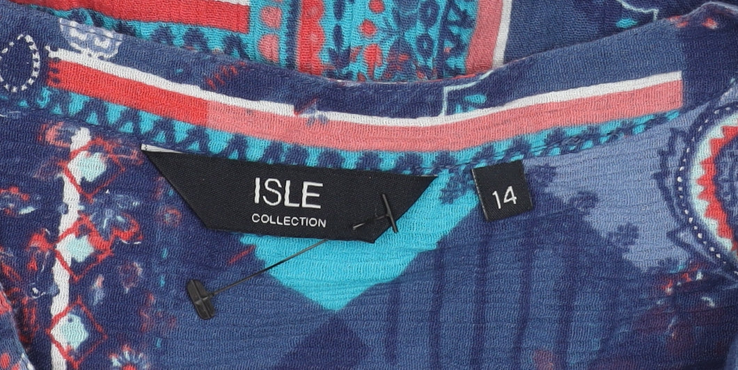 Isle Collection Womens Multicoloured Cotton Paisley Tunic Blouse 3/4 Sleeve Size 14