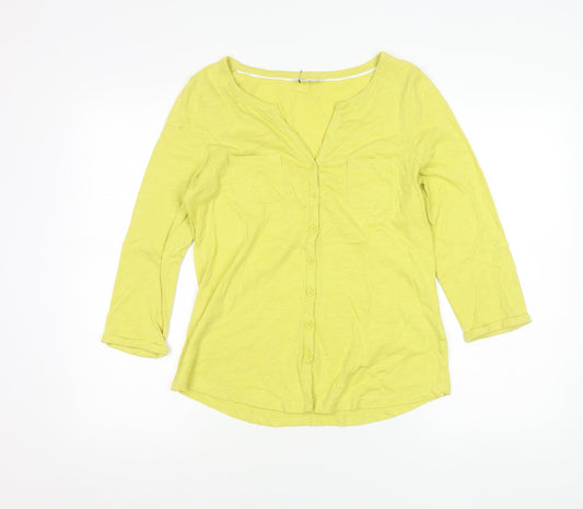 Boden Womens Yellow Button-Up Cotton Top Size 12 3/4 Sleeve Casual