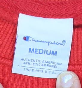 Champion Mens Red Medium Pullover Sweatshirt Logo Crew Neck