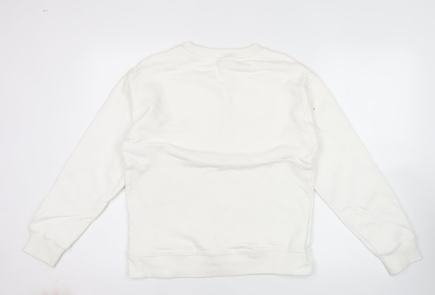 Nike Women White Small Crew Neck Sweatshirt Logo Long Sleeve