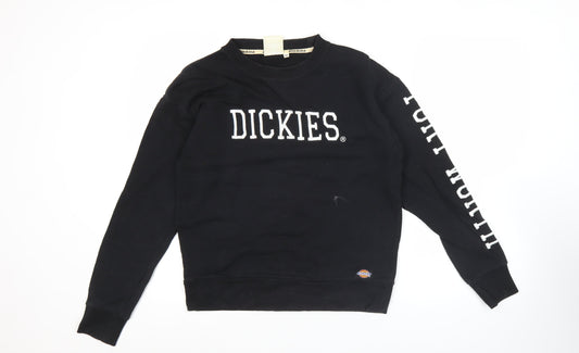 Dickies Unisex Black XS Crew Neck Pullover Cotton Sweatshirt Embroidered