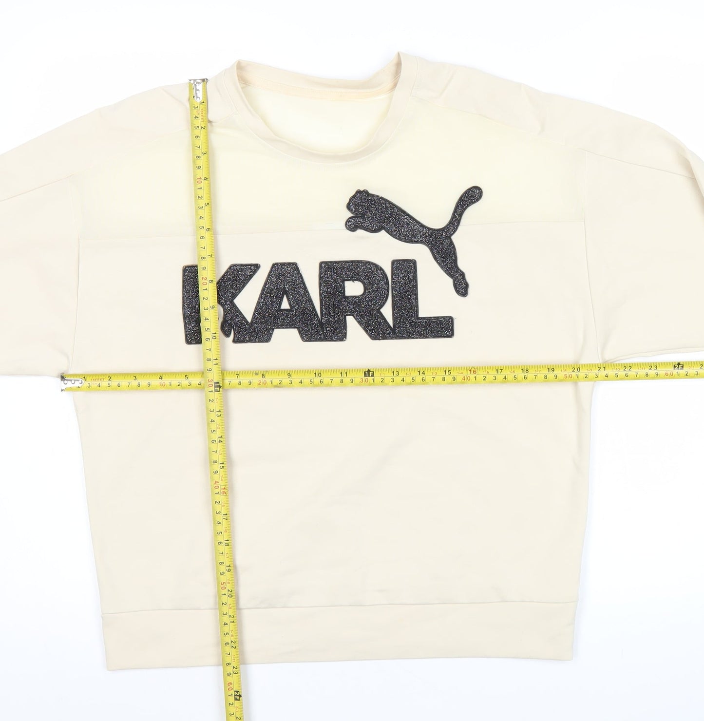Puma x Karl Lagerfeld Womens Beige Sweatshirt Size S Logo Crew Neck