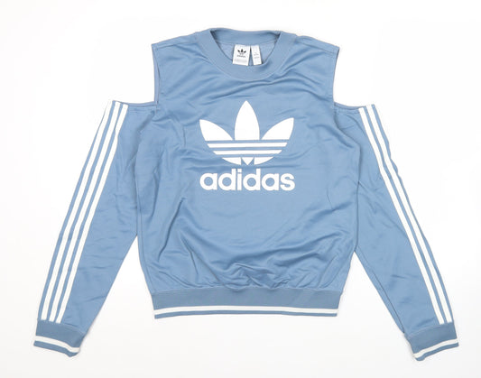Adidas Womens Blue Cold Shoulder Sweatshirt Size 8 UK Cotton Blend
