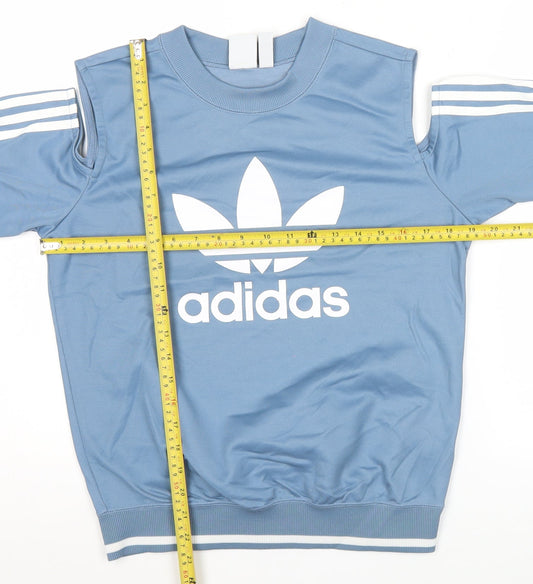 Adidas Womens Blue Cold Shoulder Sweatshirt Size 8 UK Cotton Blend