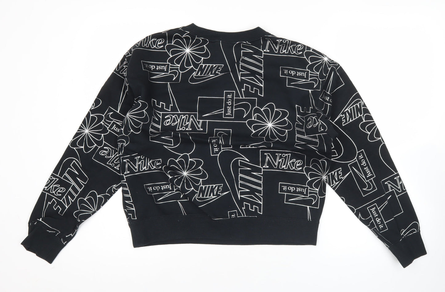 Nike Womens Black Graphic Logo Crew Neck Sweatshirt Size M