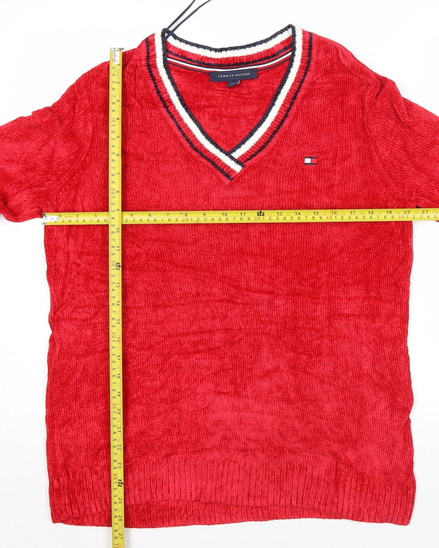 Tommy Hilfiger Womens Red V-Neck Pullover Jumper Size L Knit