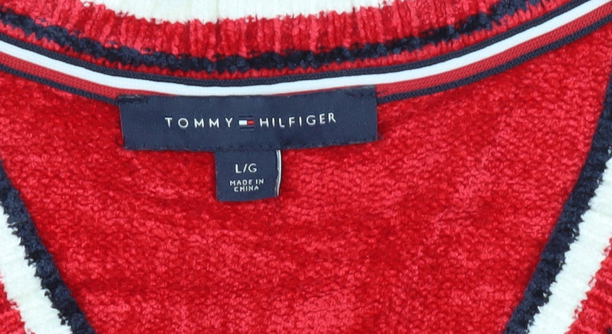 Tommy Hilfiger Womens Red V-Neck Pullover Jumper Size L Knit