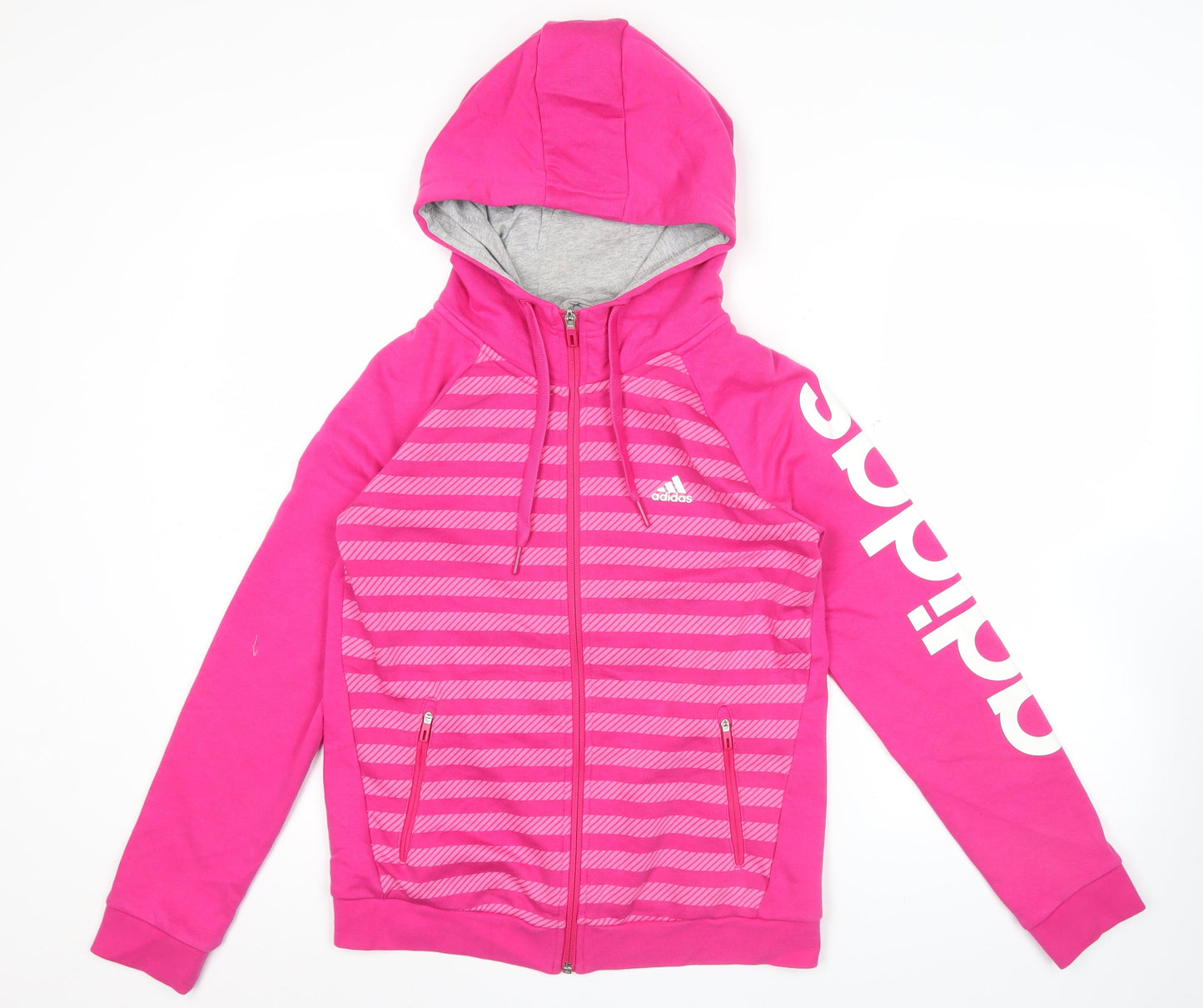Adidas Womens Pink Full Zip Hoodie Size 12 UK Hooded Sweatshirt