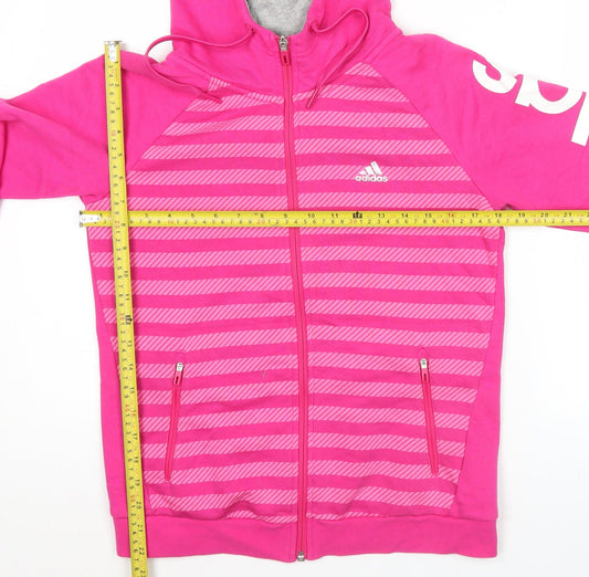 Adidas Womens Pink Full Zip Hoodie Size 12 UK Hooded Sweatshirt