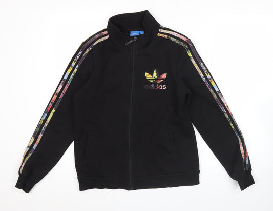 Adidas Womens Black XL Track Jacket Full Zip Floral Stripes
