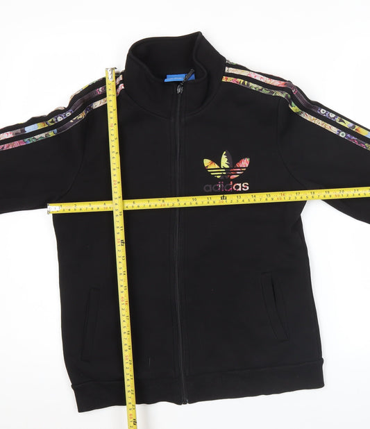 Adidas Womens Black XL Track Jacket Full Zip Floral Stripes