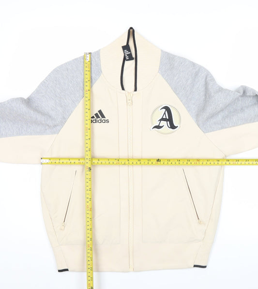Adidas Womens Beige Varsity Jacket Size 10 Full Zip Sports Casual