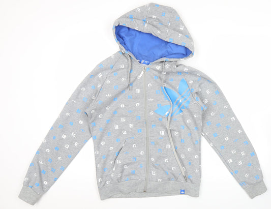 Adidas Womens Grey Hoodie XL Full Zip Cotton Logo Print Sweatshirt
