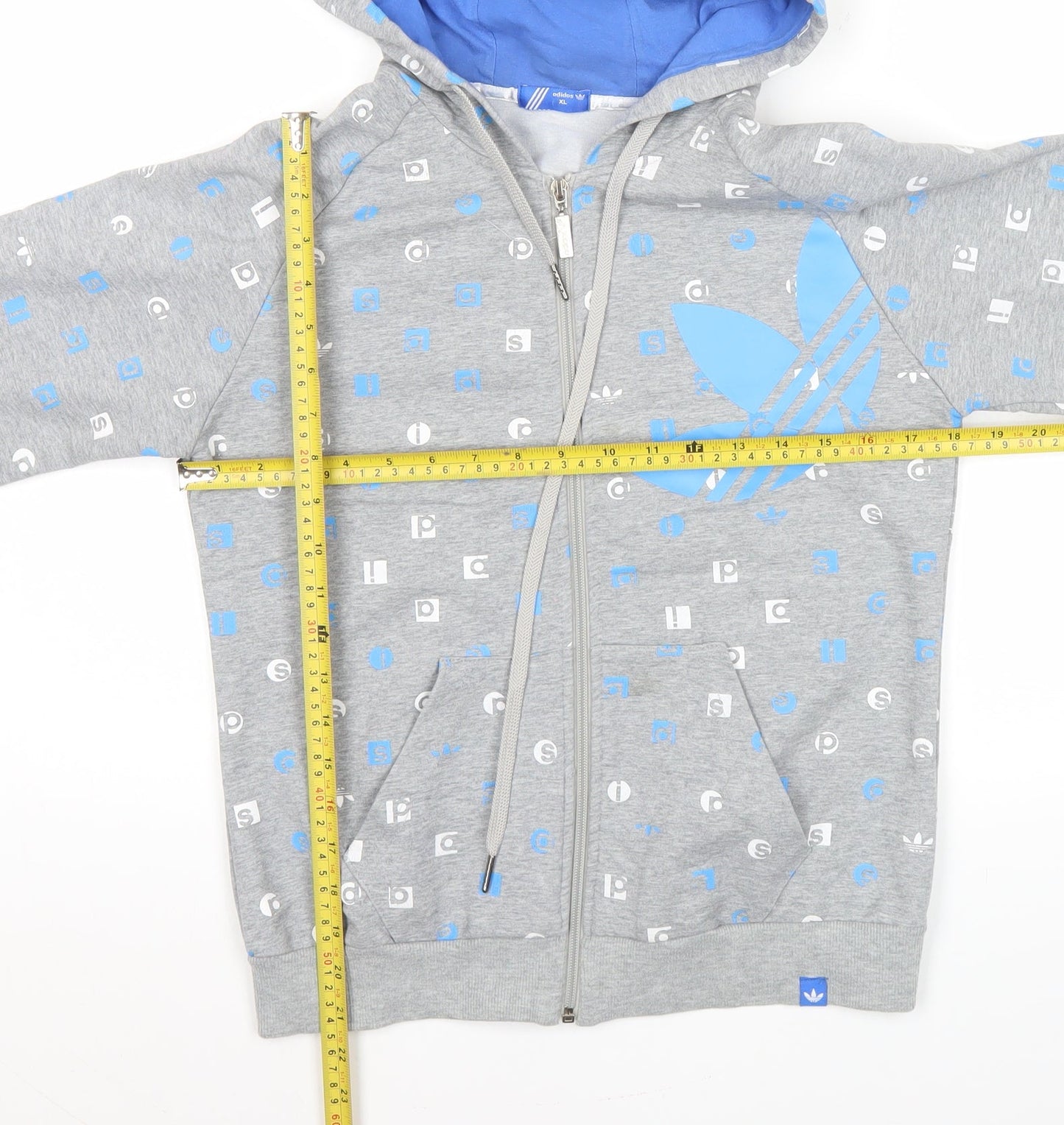 Adidas Womens Grey Hoodie XL Full Zip Cotton Logo Print Sweatshirt