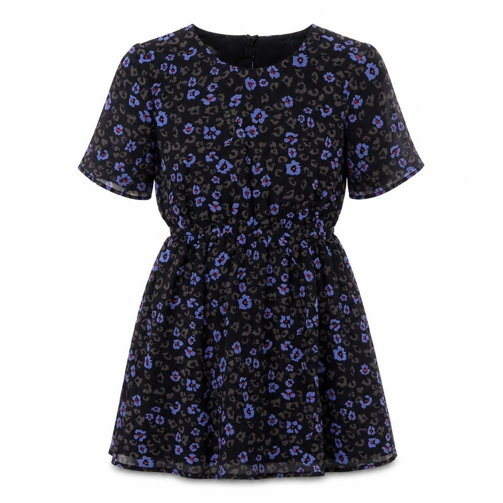 Pins and Needles Women’s Black Skater Dress M Short Sleeve Animal Print