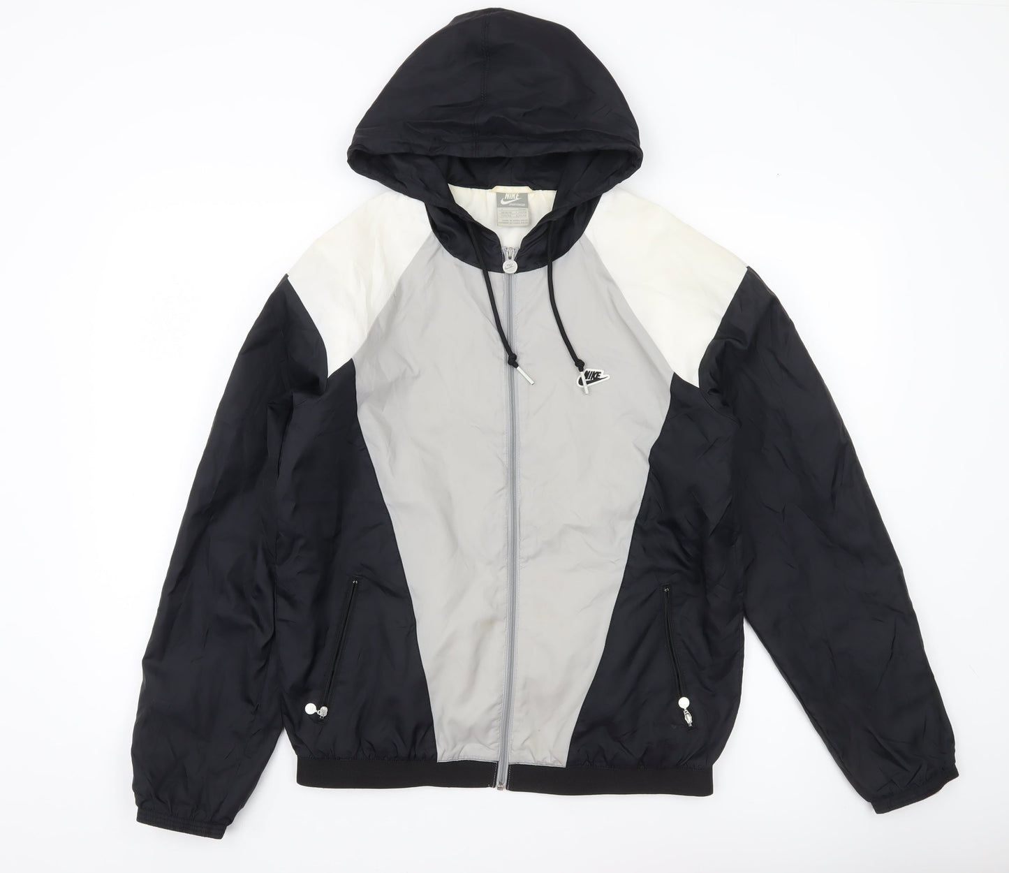 Nike Mens Black Grey White Windbreaker Jacket Size S Hooded Sportswear