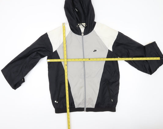 Nike Mens Black Grey White Windbreaker Jacket Size S Hooded Sportswear