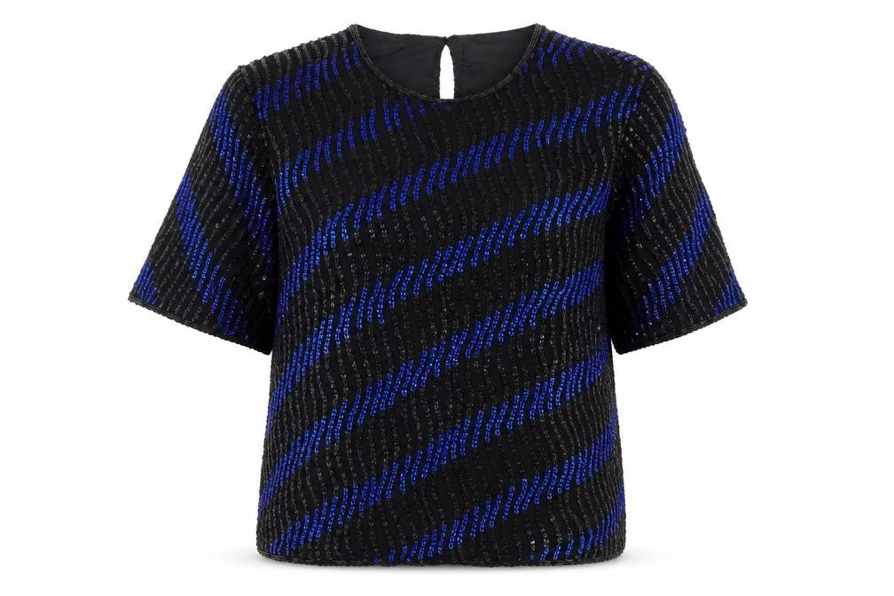 Debenhams Début Women Black Blue Sequin Tunic Blouse Size 16